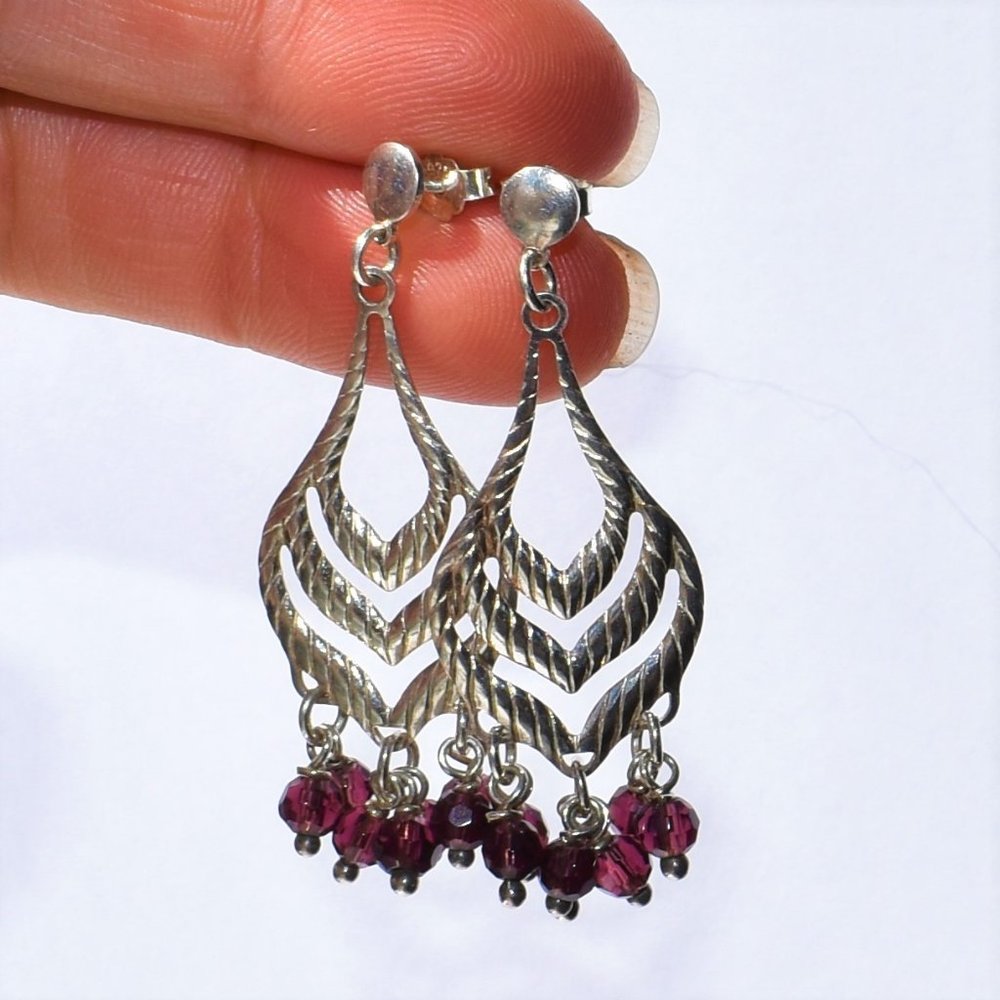 Silver and Purple Chandelier Dangle Post Earrings